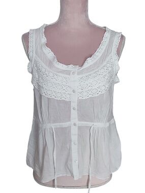 H&M White Cotton Lace ruffle Trim boho Chemise top sz 8 M